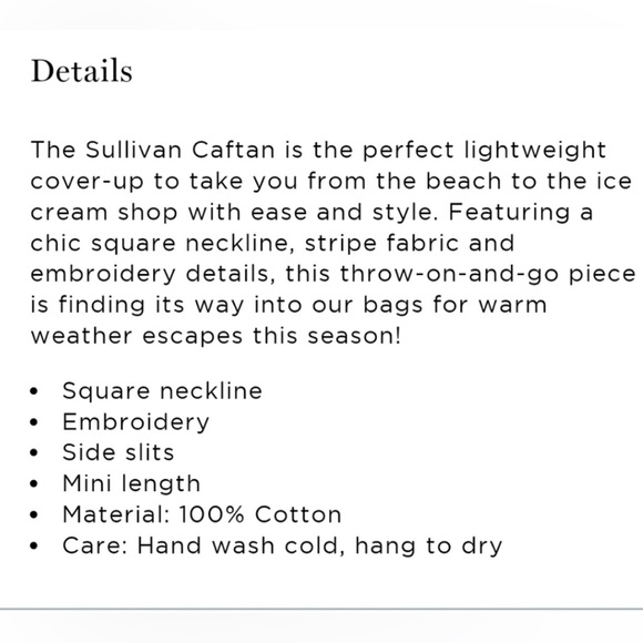 Tuckernuck Sullivan Cotton Striped Embroidered Caftan Vacation Swim Cover Up Sma - Picture 15 of 16